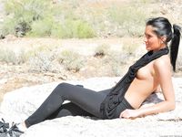 Giselle plays on the trail