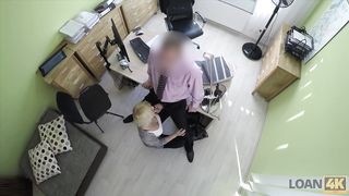 Passionatre fucking on the table in office of loan manager